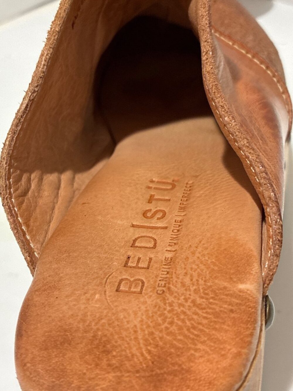Bed|Stü Mista wooden clogs two-tone patchwork leather flat metal stud detailing - Picture 8 of 9